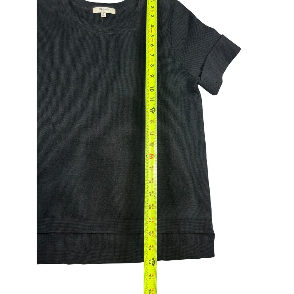 Madewell Black Short Sleeve Waffle Knit Sweater‎ Crew Neck Cuffed Top Small - Picture 5 of 7